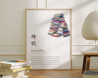 Definición de Tsundoku: Arte mural digital imprimible: Cultura del libro japonés e idioma