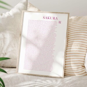 Sakura Cherry Blossom Japanese Kanji Definition Minimalist Printable Wall Art, Spring Flower Bulbs, Culture, Inspirational Quotes, Plant