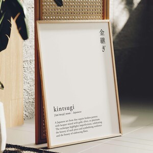 White Minimal Kintsugi Definition Digital Printable Wall Art: Japanese Language Poster