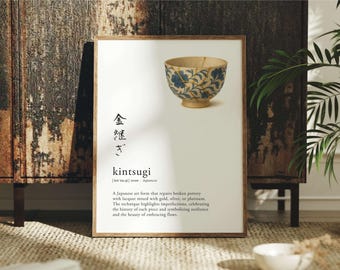 Kintsugi Definition Print, Kintsukuroi Printable Wall Art, Japanese Dictionary Artwork, Japandi Poster, Typography Poster, Digital Download