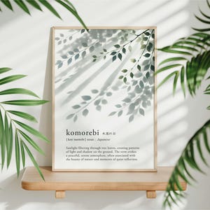 Forest Sunlight Graphic Komorebi Definition Digital Printable Wall Art: Japanese Language Poster