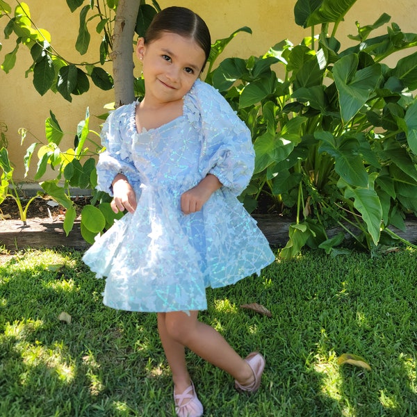 Baby Girl Mid-Season Dress In Terry Stuff Flowers Sky Blue Color main image 0