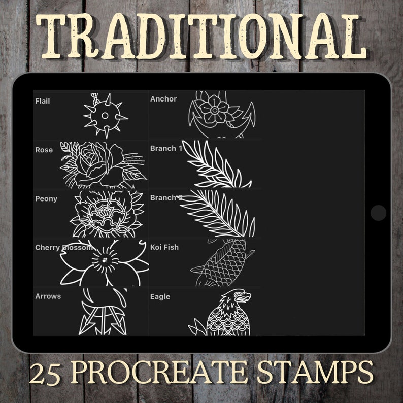 Traditional Tattoo Procreate Stamp 25 Trad Oldschool Brush Stamps for ...