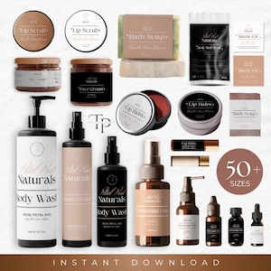 Skincare Cosmetic Label Bundle, Custom Body Product Label, Cosmetic Label Templates, Beauty Product Label, DIY Branding Kit, Canva Template