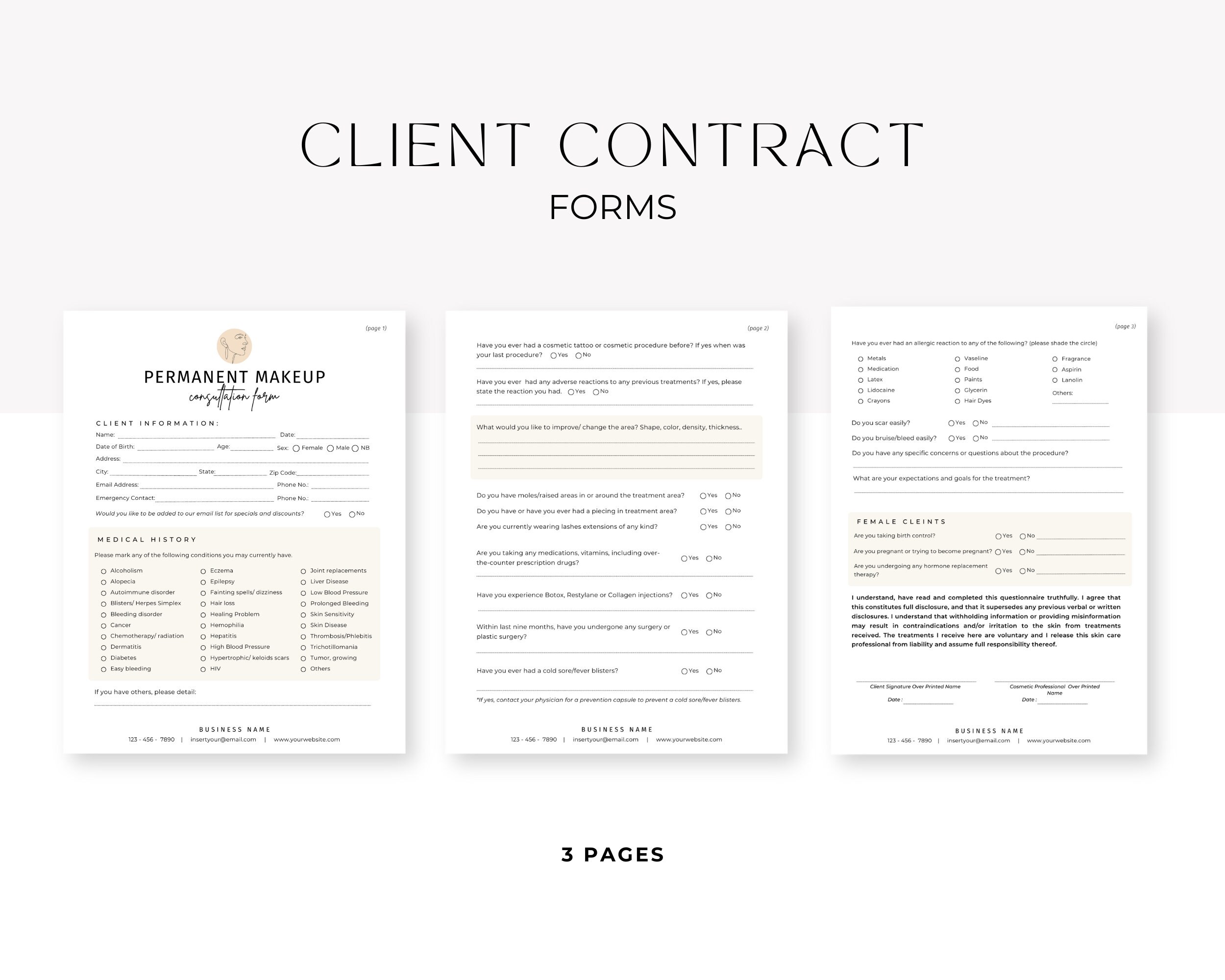 Permanent Makeup Forms | Editable PMU Consent Form Template | Printable ...