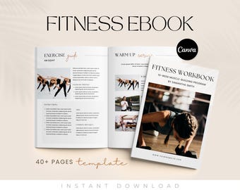 Modello di ebook di fitness, ebook di fitness, pianificatore di programmi di fitness, allenatore di yoga fitness, allenatore di nutrizione, allenamento personale, Canva