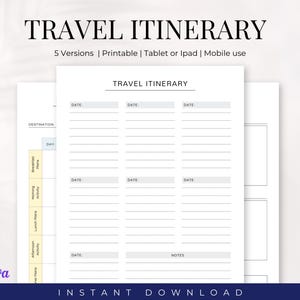 5 Versions Simple Travel Itinerary Printable & Digital Use, Travel Planner Template, Vacation Planner, Travel Schedule, Vacation Travel