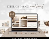 Interior Design Mood Board Canva Template, Interior Design Mood Board, Concept Board, Interior Design Template, Renovation Template
