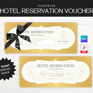 Billete de reserva de hotel, vale de regalo de hotel, vale de reserva de hotel, cupón de reserva de hotel, tarjeta de regalo de hotel, billete de hotel imprimible