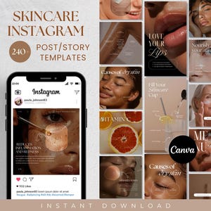 Peut inclure: Une collection de plus de 240 modèles de publications et d'histoires Instagram pour les soins de la peau. Les modèles présentent des images de personnes ayant différents types et tons de peau, ainsi que des superpositions de texte avec des conseils et des astuces sur les soins de la peau. Les modèles sont conçus pour vous aider à créer du contenu attrayant et informatif pour votre marque de soins de la peau.