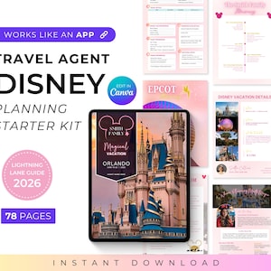 WDW旅行プランニングキット、ディズニー旅行日程テンプレート、旅行代理店向けリソース、編集可能なクライアントガイド、デジタル旅行オーガナイザー、Canvaテンプレート