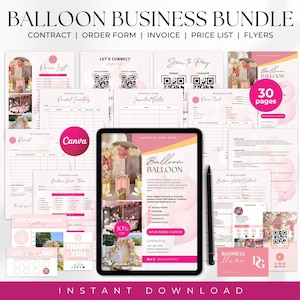 Lot de formulaires commerciaux pour artistes montgolfières, Formulaire de demande de réception de clients montgolfières, Formulaire de contrat pour artistes montgolfières, Chèques-cadeaux, Facture montgolfière, Canva