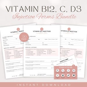 Vitamin C D3 B12 Injections Bundle Template, Editable Medspa Consent Forms, Vitamin Shot Informed Consent, Esthetician Template, Canva Edit