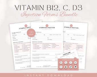 Vitamin C D3 B12 Injections Bundle Template, Editable Medspa Consent Forms, Vitamin Shot Informed Consent, Esthetician Template, Canva Edit