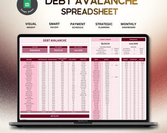 Debt Payoff Tracker, Snowball Avalanche Calculator, Credit Card Tracker, Home Loan, Student Loan, Debt-Free Planner, Google Sheet