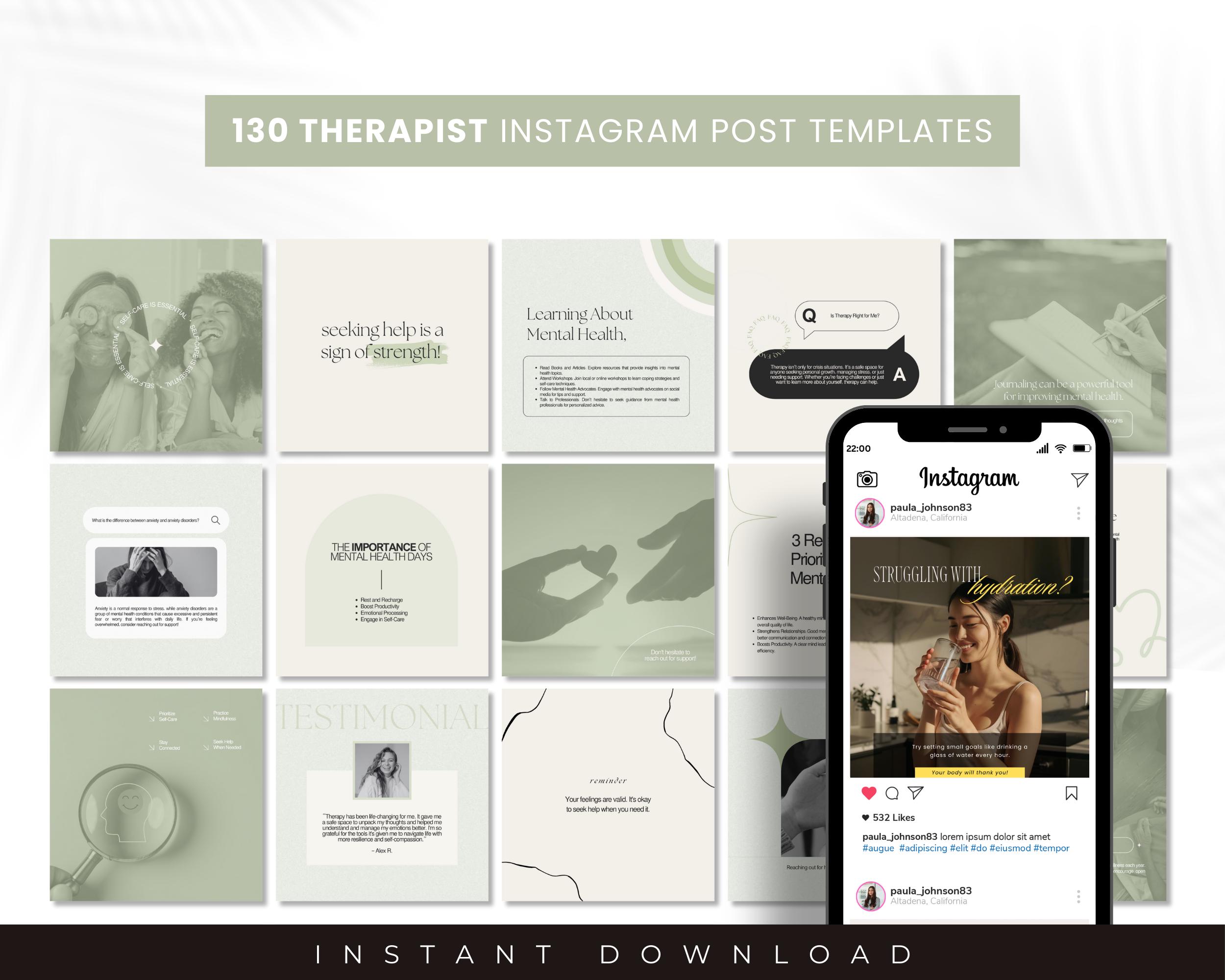 Therapist Instagram Templates, Psychologist Social Media, Mental Health ...