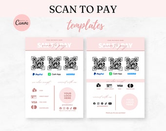 Modèle Scan to Pay, Modèle pour réseaux sociaux, Panneau de code QR pour les petites entreprises, Panneau de paiement CashApp PayPal Venmo Zelle, Scan to Pay modifiable