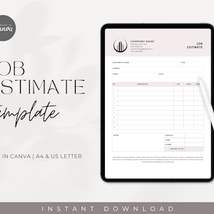 Job Estimate Template, Construction Bid Form, Constructor Quote Form, Construction Proposal Form, Modern and Professional Work Estimate