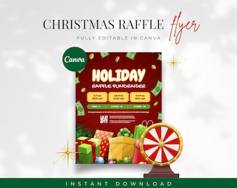 Christmas Raffle Flyer Template, Christmas Raffle Giveaway Flyer, DIY Holiday Flyer, Holiday Raffle Flyer, Raffle Ticket Flyer, Canva Edit