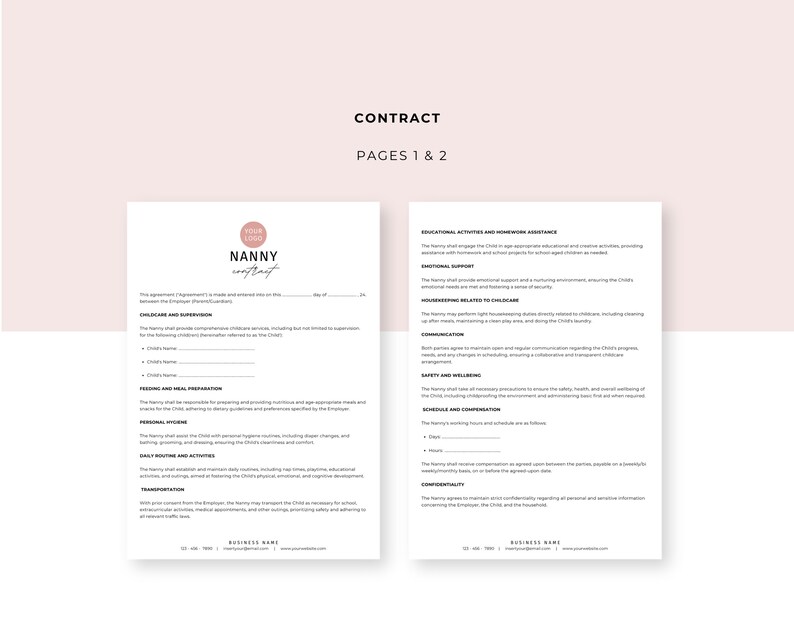 Editable Nanny Contract Template, Nanny Agreement Worksheet, Babysitter ...