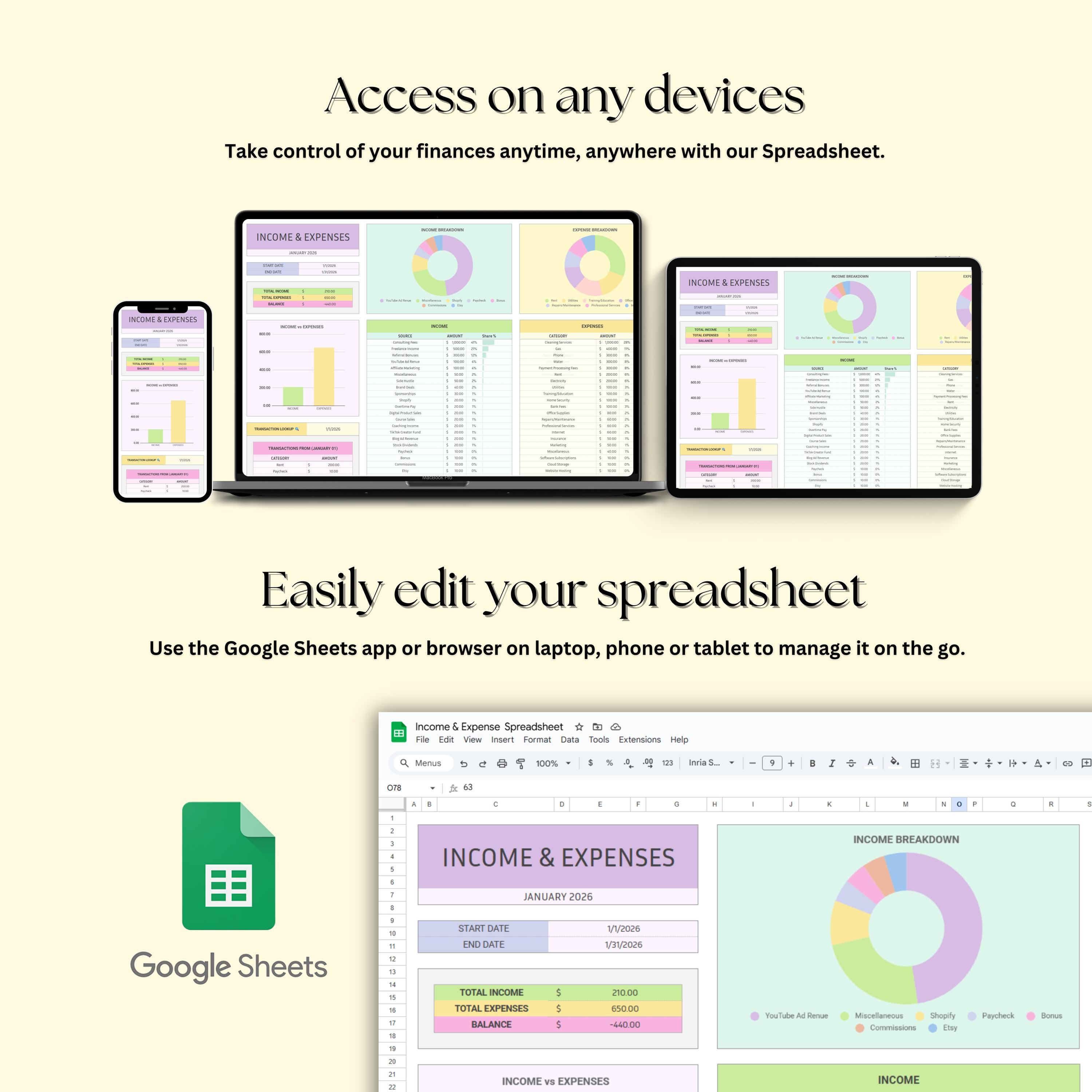Income and Expense Tracker Spreadsheet for Google Sheets, Monthly ...