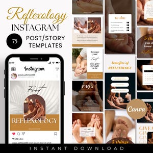 Reflexologist Instagram Post & Story Templates, Reflexology Social Media Marketing, Spa Instagram Templates, Massage Therapist, Canva