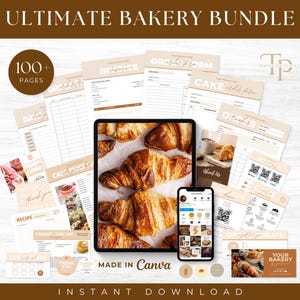 Modèle de toile pour entreprise Boulangerie, Modèle de facture, QR Code, Bon de commande de gâteaux, Liste de prix, Agenda quotidien, Cartes d'entretien pour gâteaux, Toile