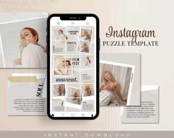 Neutral Instagram Grid Puzzle Template, Organic Instagram Aesthetic, Minimalist Instagram Design, Instagram Grid Layout, Canva Template Edit