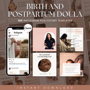 Birth and Postpartum Doula Instagram Template Bundle, Templates Bundle, Birth Doula, Birth Worker, Birth School, Postpartum Support, Canva
