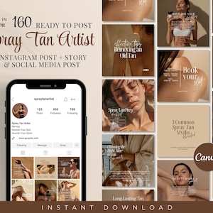 Spray Tan Artist Instagram Post + Story & Social Media Post, Social Media Templates, Luxury Spray Tan, Spray Tan Artist IG Templates, Canva