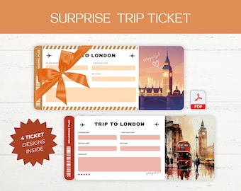 Digital LONDON Surprise Trip Gift Ticket, LONDON Printable Boarding Pass, You're Going to London! - Printable Boarding Pass, Vacation Ticket
