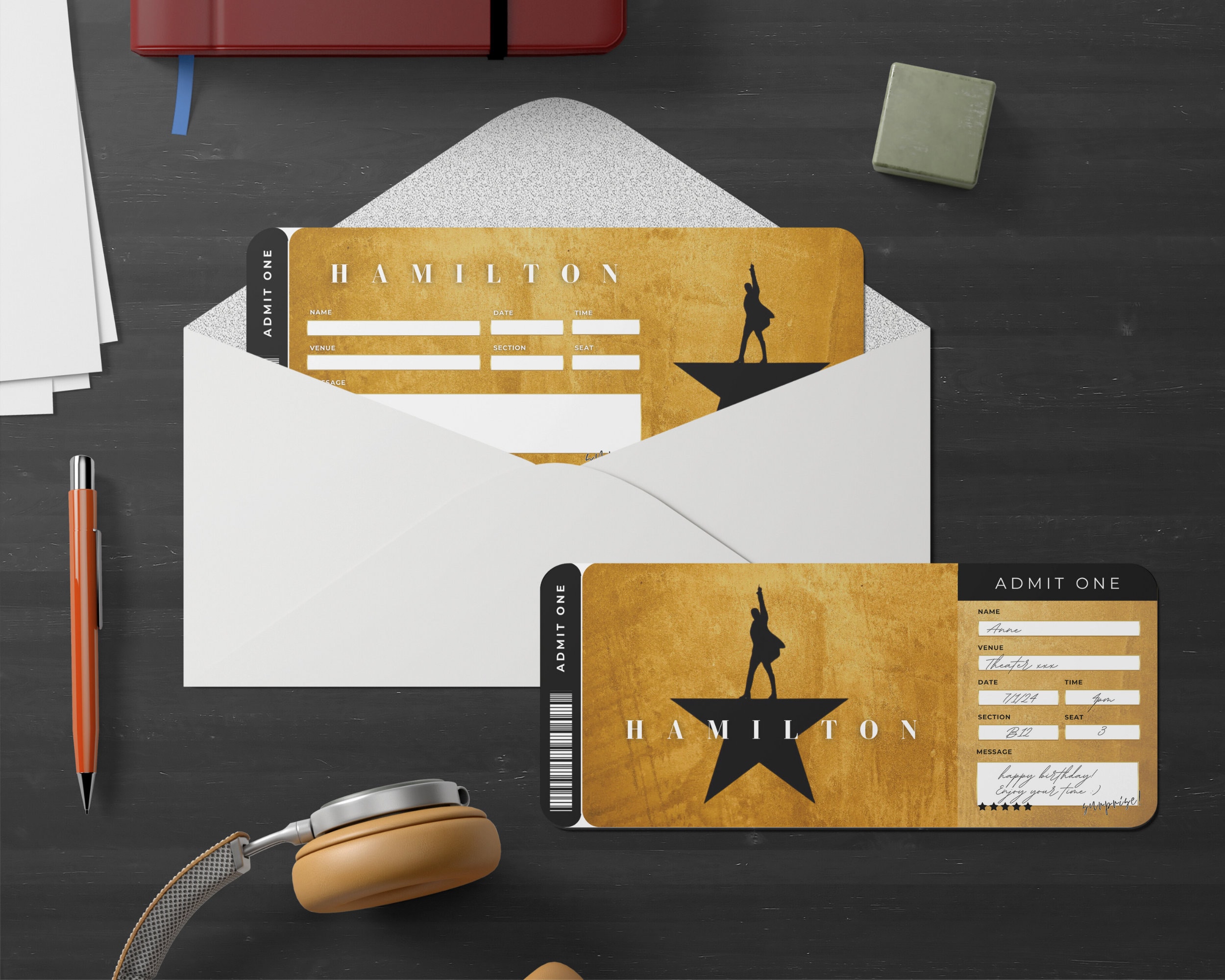 Printable Hamilton Broadway Surprise Ticket, Hamilton the Musical ...