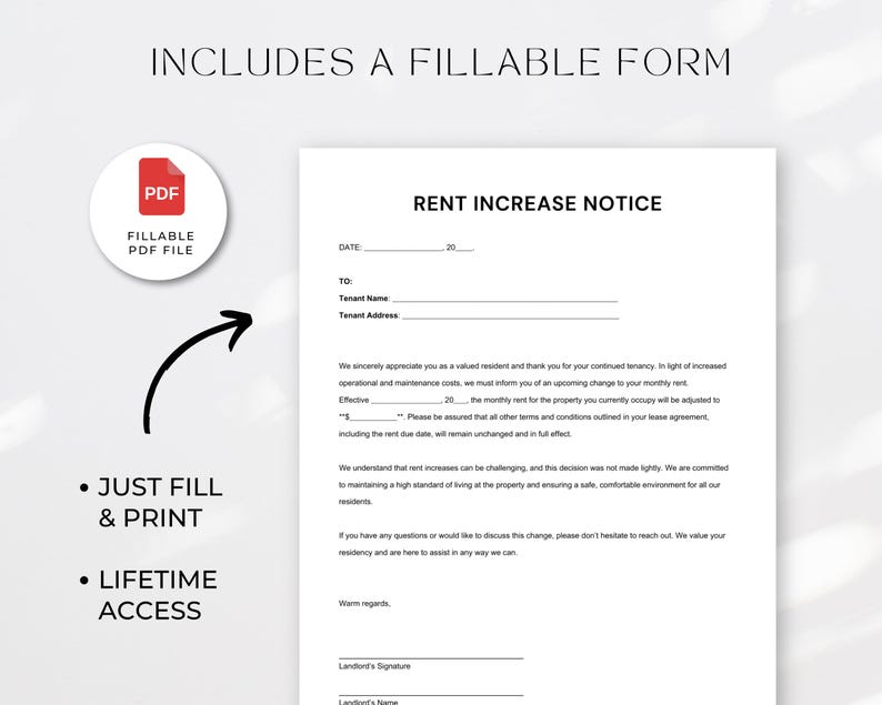 Printable Rent Increase Form.pdf Rental Increase Notice Template Form, Rent Increase Notice, Room for ...
