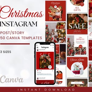 50 Christmas Instagram Post & Story Templates, Holiday Social Media Canva Templates, Xmas Instagram Templates, December Holiday Marketing