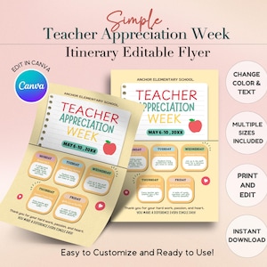 Teacher and Staff Appreciation Week Flyer, Teacher Appreciation Week School Celebration, School Itinerary, Teacher, Staff, School, Canva