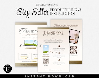 Etsy Digital Products Instructions & Link Template, Etsy Digital Product Instructions, Thank You Note Digital Product Sellers, Product Links
