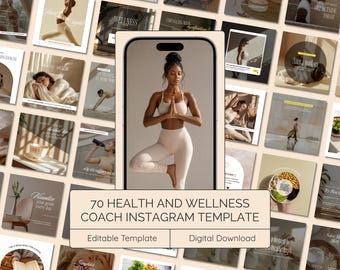 Health and Wellness Coach Instagram Canva Templates (Digital Download)