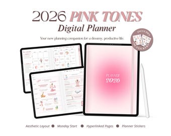 2026 Digital Planner for iPad, Pink Minimalist Weekly & Monthly Goodnotes Planner, Notability Planner