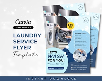 Laundry Services Flyer Template, Laundry Business Promo Flyer, DIY Flyer Template Design, Dry Cleaning Flyer, Commercial Laundry Shop Flyer