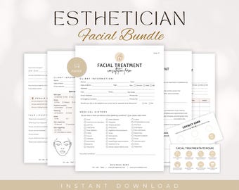 Esthetician Facial Treatment Bundle Form Template, Facial Consultation Forms, Patient Facial Intake Forms, Skincare Business Forms, Canva