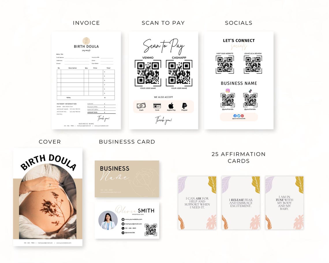 Doula Rack Card Examples Birth Doula Forms Template, Forms, Invoice, Business Card, Affirmation ...