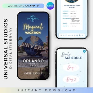Itinerario digitale di Universal Orlando, Itinerario del parco di Universal Studios Orlando, Planner mobile, Agente di viaggio, Agenzia di viaggi, Universal, Canva
