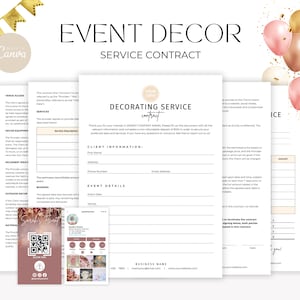 Event Decorating Services Contract, Client Service Agreement, Editable & Printable Event Planning/Wedding Decor Rental Invoice, Order Form