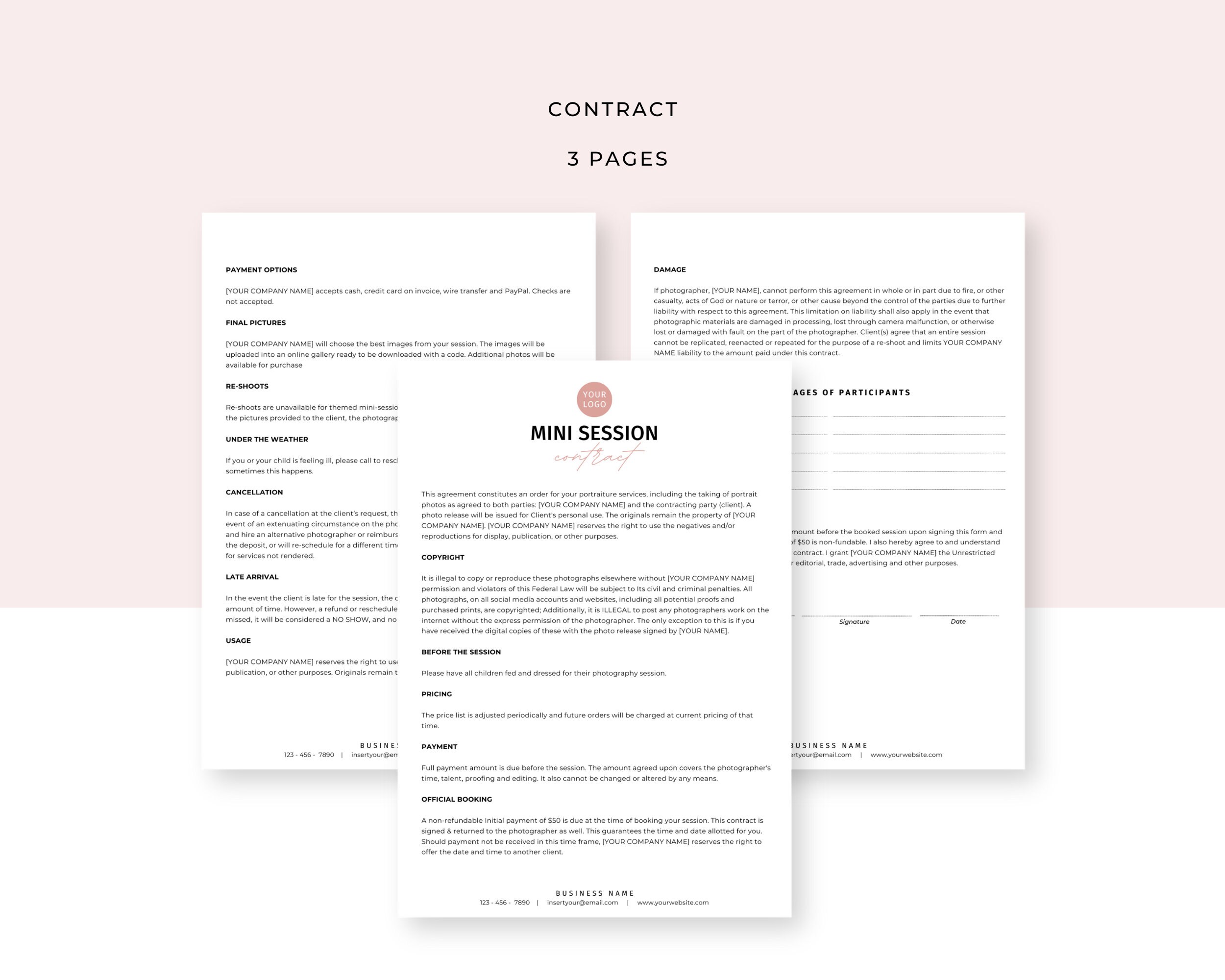 Editable Mini Session Photography Contract Template. Mini Session ...