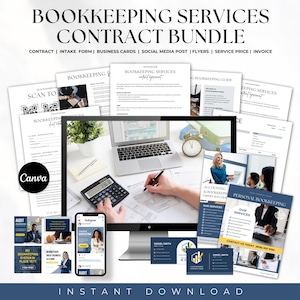 Bookkeeping Template Bundle, Bookkeeper Social Media, Bookkeeper Flyer, Business Starter Kit, Bookkeeper Business Kit, Canva