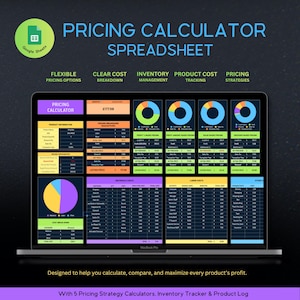 Preisrechner Tabelle, Preis handgemachte Produkte Google Sheet Vorlage, Produktpreis Taschenrechner, Preisleitfaden, Preisarbeitsblatt