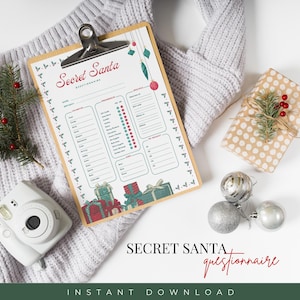 Druckbarer Wichtel Fragebogen für Weihnachten, Geschenkbörse, Bundle, Wichteln Form, Freunde Arbeit oder Zuhause, Canva Vorlage