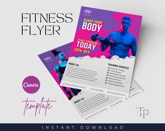 Fitness Flyer Template, Personal Trainer Flyer, DIY Flyer Template, Gym Fitness Instructor Flyer, Sports Trainer Flyer Template, Canva