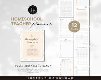 Homeschool Teacher Binder Template, Home School Planner for Tutors, Educational Planner, Digital Homeschool Planner, Undated Planner, Canva