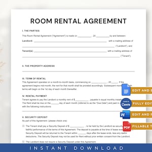 Room Rental Agreement Template, Form Templates, Room Tenancy Agreement, Room For Rent Forms, Agreements And Contracts, Canva PDF Word